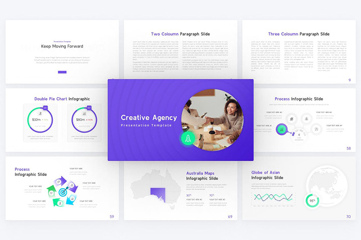قالب پاورپوینت حرفه ای تم آژانس ایده خلاقانه Creative Agency Modern PowerPoint Template