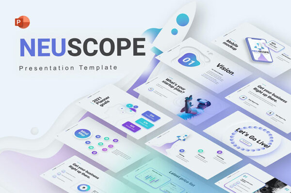 قالب پاورپوینت حرفه ای 2021 تم استارت آپ Neuscope Creative Startup PowerPoint Template