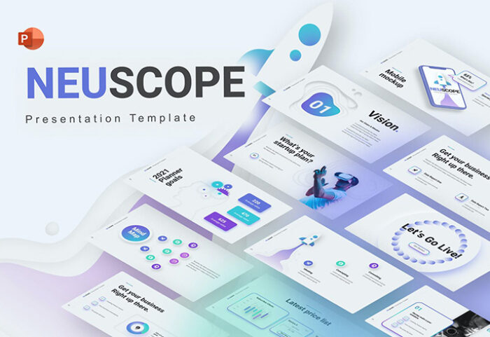 قالب پاورپوینت حرفه ای 2021 تم استارت آپ Neuscope Creative Startup PowerPoint Template
