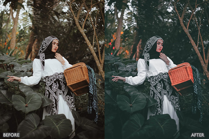 16 پریست لایت روم حرفه ای تم سبز تیره Moody Dark Green Lightroom Presets