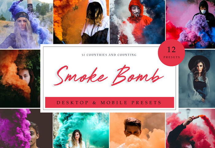 36 پریست لایت روم رنگی 2022 حرفه ای تم دود رنگی Smoke Bomb Lightroom Presets