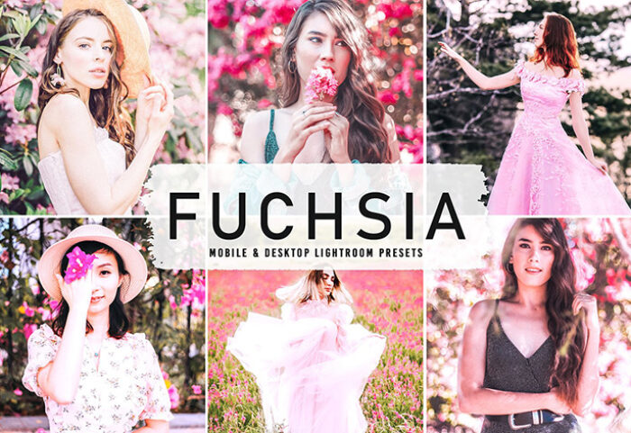 40 پریست لایت روم پرتره فضای باز و پریست کمرا راو و اکشن فتوشاپ تم صورتی Fuchsia Lightroom Presets