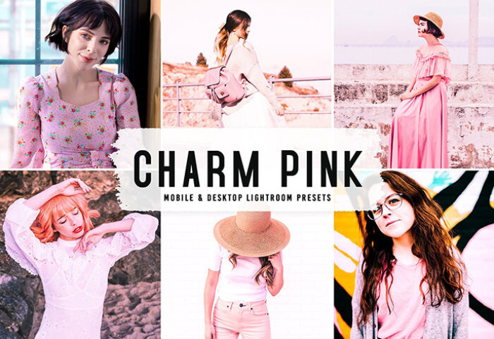 40 پریست لایت روم پرتره فضای باز و پریست کمرا راو و اکشن فتوشاپ تم صورتی دلربا Charm Pink Lightroom Presets