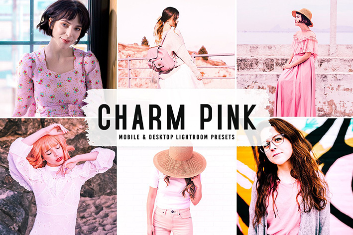 40 پریست لایت روم پرتره فضای باز و پریست کمرا راو و اکشن فتوشاپ تم صورتی دلربا Charm Pink Lightroom Presets 40 پریست لایت روم پرتره فضای باز و پریست کمرا راو و اکشن فتوشاپ تم صورتی دلربا Charm Pink Lightroom Presets