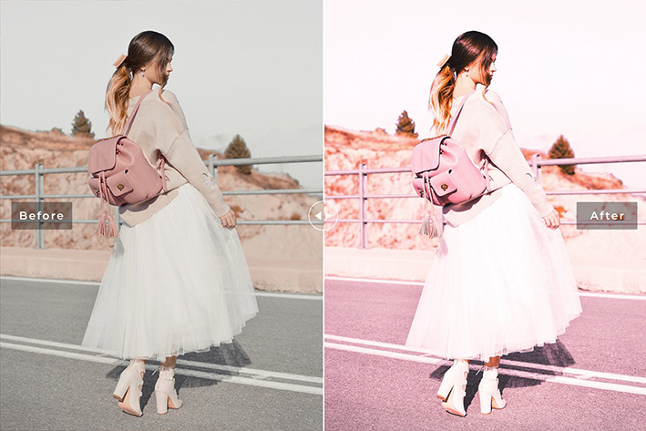 40 پریست لایت روم پرتره فضای باز و پریست کمرا راو و اکشن فتوشاپ تم صورتی دلربا Charm Pink Lightroom Presets