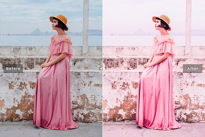 40 پریست لایت روم پرتره فضای باز و پریست کمرا راو و اکشن فتوشاپ تم صورتی دلربا Charm Pink Lightroom Presets