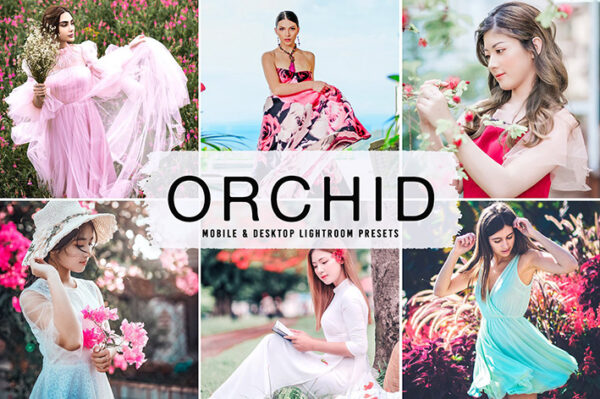 40 پریست لایت روم پرتره و پریست کمرا راو و اکشن فتوشاپ تم ارغوانی Orchid Lightroom Presets
