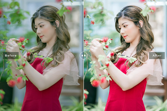 40 پریست لایت روم پرتره و پریست کمرا راو و اکشن فتوشاپ تم ارغوانی Orchid Lightroom Presets