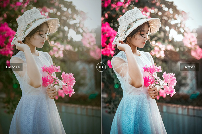 40 پریست لایت روم پرتره و پریست کمرا راو و اکشن فتوشاپ تم ارغوانی Orchid Lightroom Presets