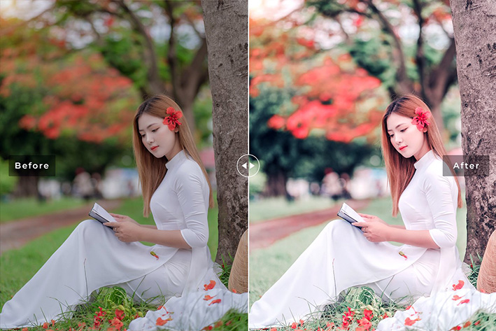 40 پریست لایت روم پرتره و پریست کمرا راو و اکشن فتوشاپ تم ارغوانی Orchid Lightroom Presets