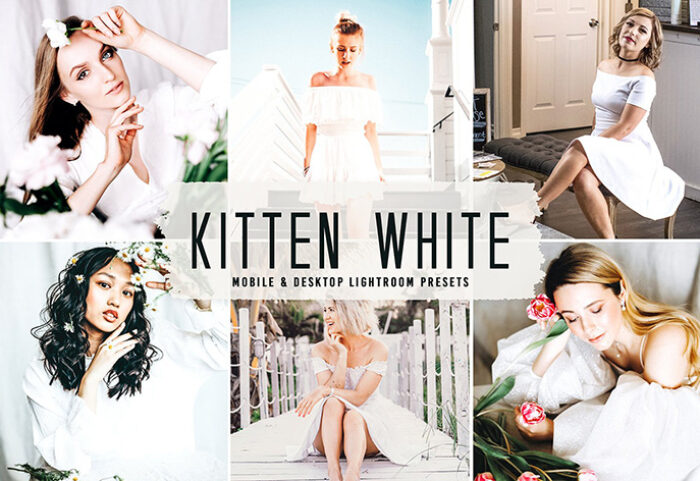 40 پریست لایت روم پرتره و پریست کمرا راو و اکشن فتوشاپ تم روشن Kitten White Lightroom Presets