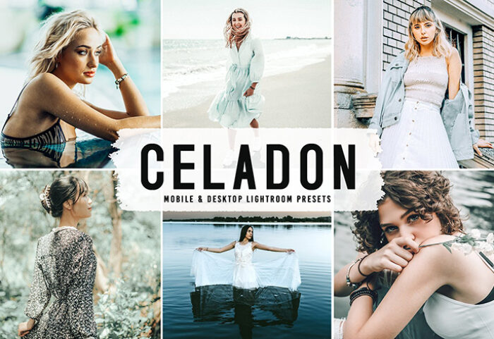 40 پریست لایت روم پرتره و پریست کمرا راو و اکشن فتوشاپ تم سبز خاکستری Celadon Lightroom Presets