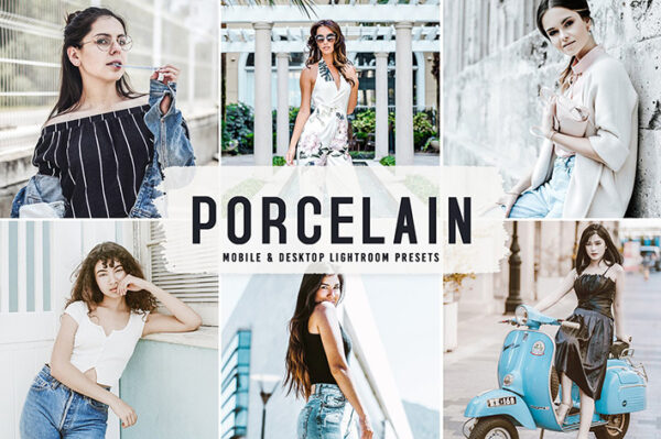 40 پریست لایت روم پرتره و پریست کمرا راو و اکشن فتوشاپ تم فشن Porcelain Lightroom Presets
