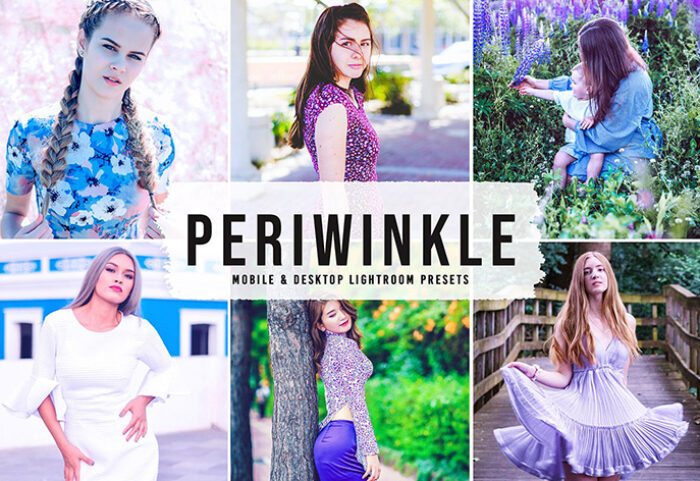40 پریست لایت روم پرتره و پریست کمرا راو و اکشن فتوشاپ تم فضای باز Periwinkle Lightroom Presets