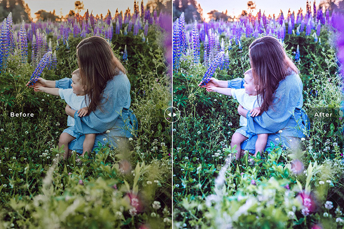 40 پریست لایت روم پرتره و پریست کمرا راو و اکشن فتوشاپ تم فضای باز Periwinkle Lightroom Presets