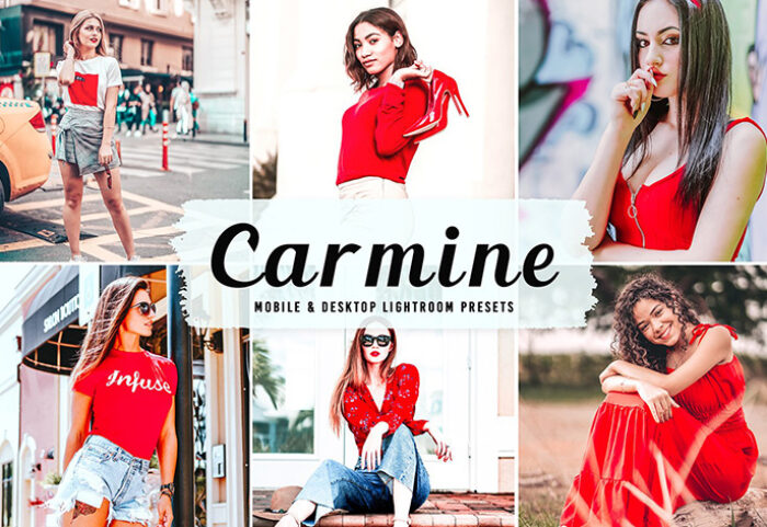 40 پریست لایت روم پرتره و پریست کمرا راو و اکشن فتوشاپ تم قرمز Carmine Lightroom Presets