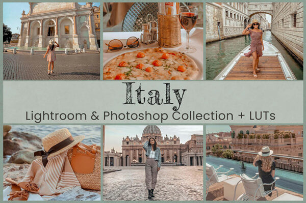 50 پریست لایت روم و اکشن فتوشاپ و لات رنگی تم ایتالیا Italy Lightroom Presets Photoshop Actions LUT Filter