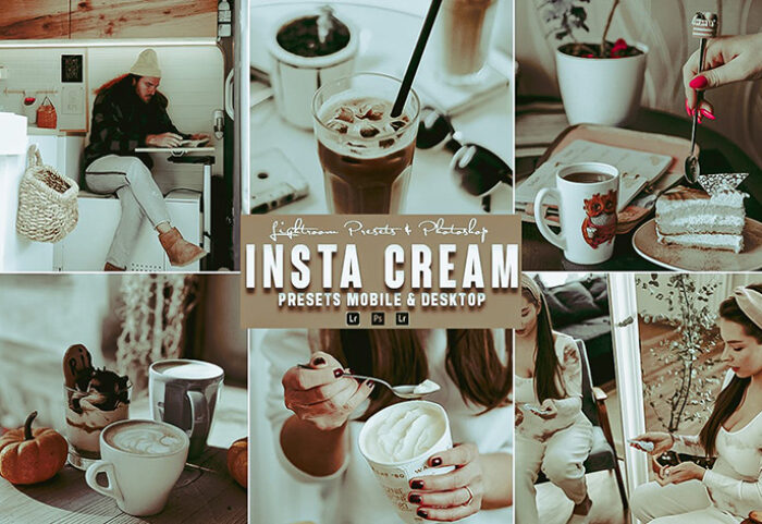 9 پریست لایت روم اینستاگرام و اکشن فتوشاپ تم شکلاتی Insta Cream Photoshop Action Lightrom Presets