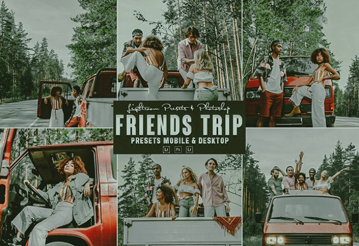 9 پریست لایت روم و اکشن فتوشاپ تم دوستان Friends Trip Photoshop Action Lightrom Presets