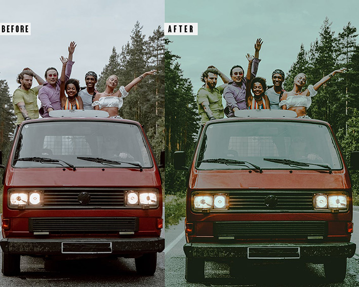 9 پریست لایت روم و اکشن فتوشاپ تم دوستان Friends Trip Photoshop Action Lightrom Presets
