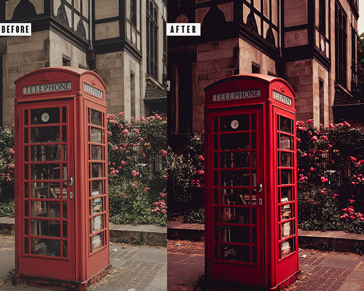 9 پریست لایت روم و اکشن فتوشاپ تم لندن London Photoshop Action Lightrom Presets
