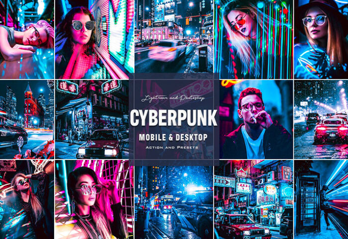 15 پریست لایت روم و اکشن فتوشاپ تم نور نئون Cyberpunk Photoshop Actions Lightroom Presets