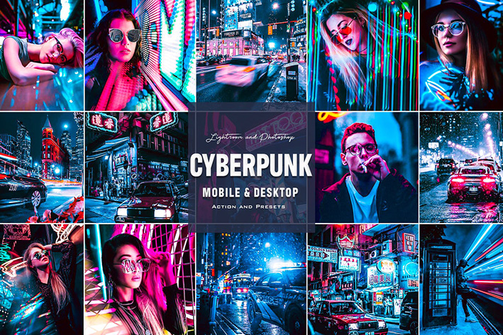 15 پریست لایت روم و اکشن فتوشاپ تم نور نئون Cyberpunk Photoshop Actions Lightroom Presets 15 پریست لایت روم و اکشن فتوشاپ تم نور نئون Cyberpunk Photoshop Actions Lightroom Presets