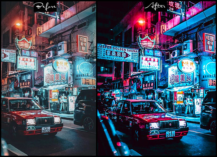 15 پریست لایت روم و اکشن فتوشاپ تم نور نئون Cyberpunk Photoshop Actions Lightroom Presets