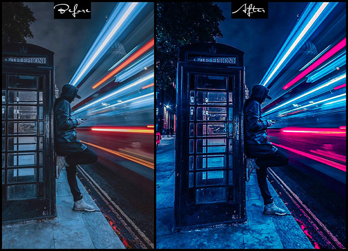 15 پریست لایت روم و اکشن فتوشاپ تم نور نئون Cyberpunk Photoshop Actions Lightroom Presets