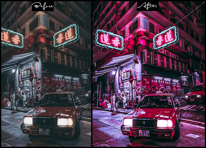 15 پریست لایت روم و اکشن فتوشاپ تم نور نئون Cyberpunk Photoshop Actions Lightroom Presets