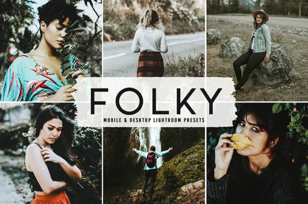 40 پریست لایت روم فضای باز و پریست کمرا راو و اکشن فتوشاپ تم تیره Folky Lightroom Presets