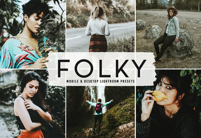 40 پریست لایت روم فضای باز و پریست کمرا راو و اکشن فتوشاپ تم تیره Folky Lightroom Presets