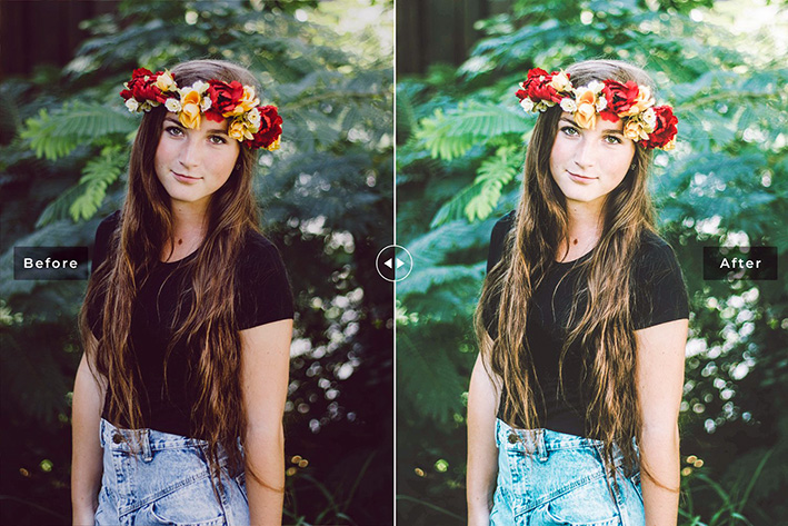 40 پریست لایت روم فضای باز و پریست کمرا راو و اکشن فتوشاپ تم سبز یشمی Jade Lightroom Presets