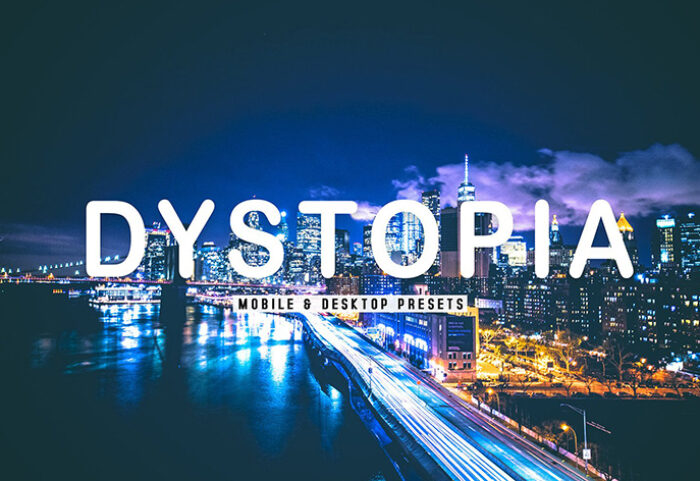40 پریست لایت روم فضای باز و پریست کمرا راو و اکشن فتوشاپ تم شهر در شب Dystopia Lightroom Presets
