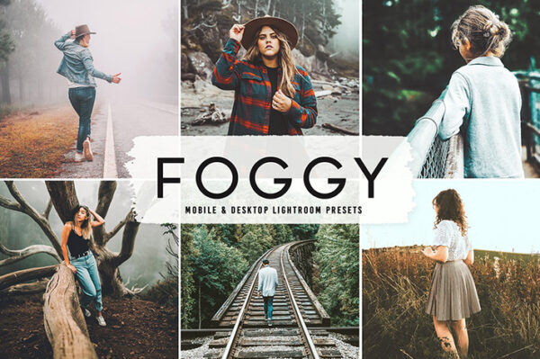 40 پریست لایت روم فضای باز و پریست کمرا راو و اکشن فتوشاپ تم مه Foggy Lightroom Presets