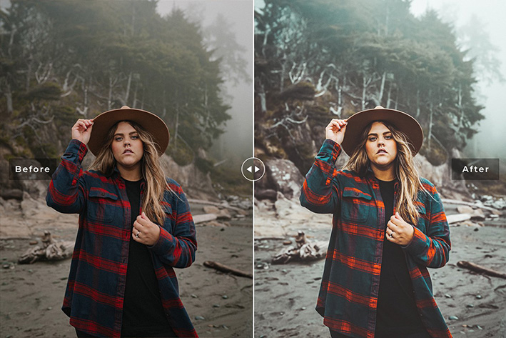 40 پریست لایت روم فضای باز و پریست کمرا راو و اکشن فتوشاپ تم مه Foggy Lightroom Presets