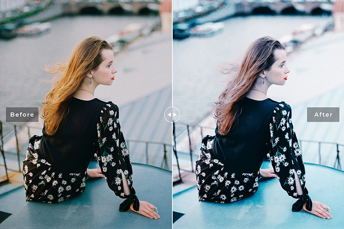40 پریست لایت روم پرتره و پریست کمرا راو و اکشن فتوشاپ تم آبی Pewter Blue Lightroom Presets