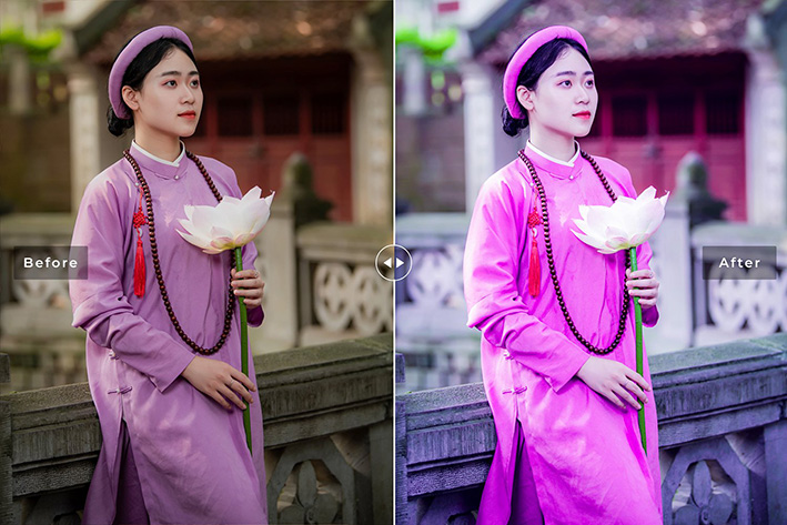 40 پریست لایت روم پرتره و پریست کمرا راو و اکشن فتوشاپ تم بهار Pansy Lightroom Presets