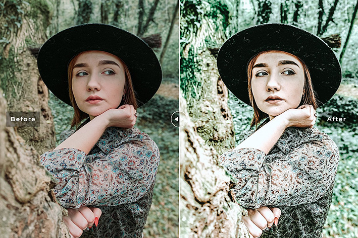 40 پریست لایت روم پرتره و پریست کمرا راو و اکشن فتوشاپ تم سبز Verse Green Lightroom Presets