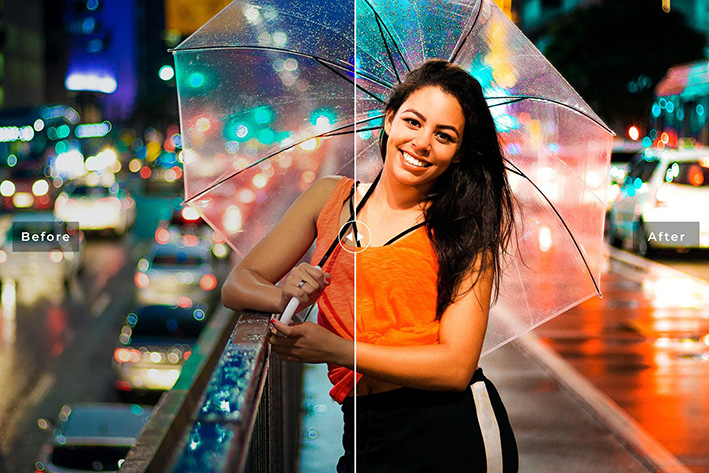 40 پریست لایت روم پرتره و پریست کمرا راو و اکشن فتوشاپ تم نور نئون Fluorescence Lightroom Presets