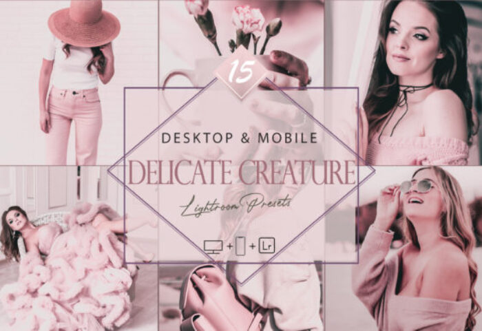 45 پریست لایت روم 2022 صورتی تم مخلوق زیبا Delicate Creature Lightroom Presets