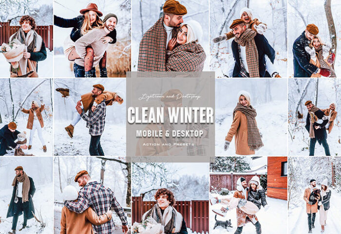 9 پریست لایت روم زمستان و اکشن فتوشاپ Clean Winter Photoshop Actions Lightroom Presets