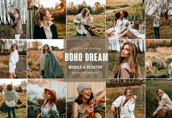 9 پریست لایت روم پرتره سینمایی و اکشن فتوشاپ Boho Dream Photoshop Actions Lightroom Presets