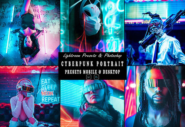 9 پریست لایت روم پرتره سینمایی و اکشن فتوشاپ CyberPunk Portrait Photoshop Action Lightrom