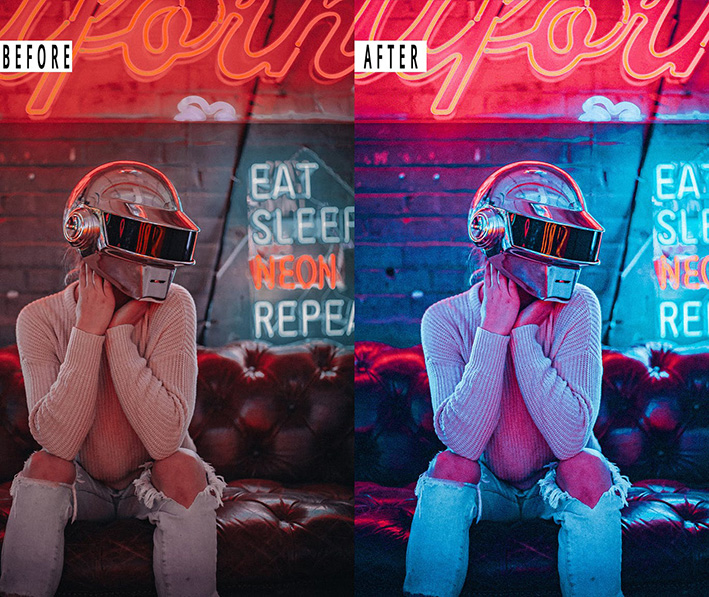 9 پریست لایت روم پرتره سینمایی و اکشن فتوشاپ CyberPunk Portrait Photoshop Action Lightrom