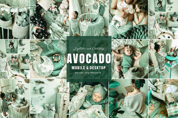 9 پریست لایت روم کودک و اکشن فتوشاپ تم آوکادو Avocado Photoshop Actions Lightroom Presets