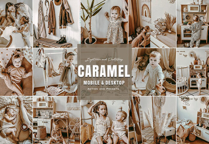 9 پریست لایت روم کودک و اکشن فتوشاپ تم کارامل Caramel Photoshop Actions Lightroom Presets