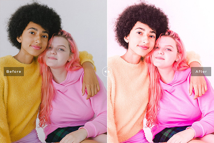 40 پریست لایت روم پرتره و پریست کمرا راو و اکشن فتوشاپ تم ارغوانی Magenta Lightroom Presets