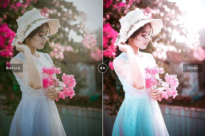 40 پریست لایت روم پرتره و پریست کمرا راو و اکشن فتوشاپ تم بهار Cyclamen Lightroom Presets