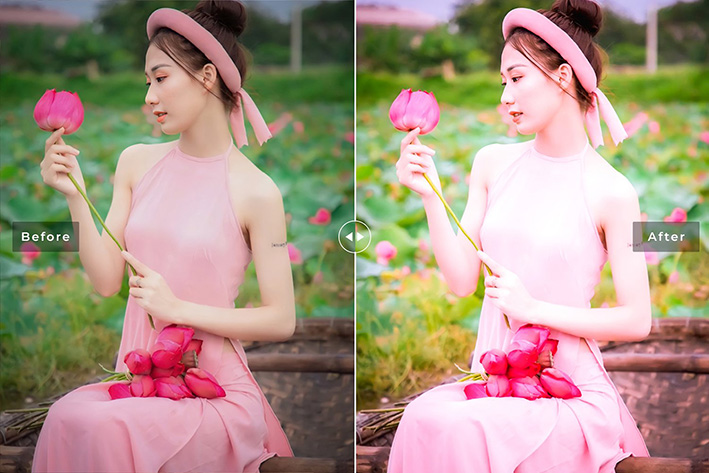 40 پریست لایت روم پرتره و پریست کمرا راو و اکشن فتوشاپ تم رنگی صورتی Miller Pink Lightroom Presets
